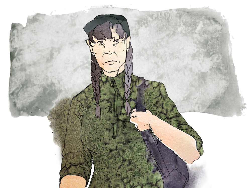 A digital illustration of a person from the waist up. They have grey hair and wear a cap and a green shirt with a zipper. The colours have the character of water colours.